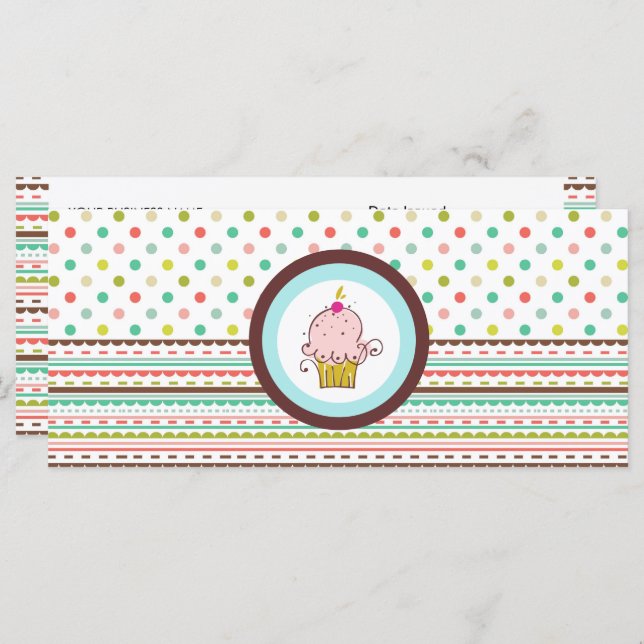Bakery or Cupcake Shop Gift Certificates (Front/Back)