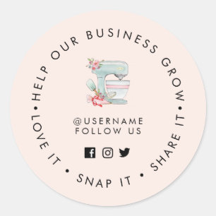 Bakery Pale Pink Social media follow Classic Round Sticker