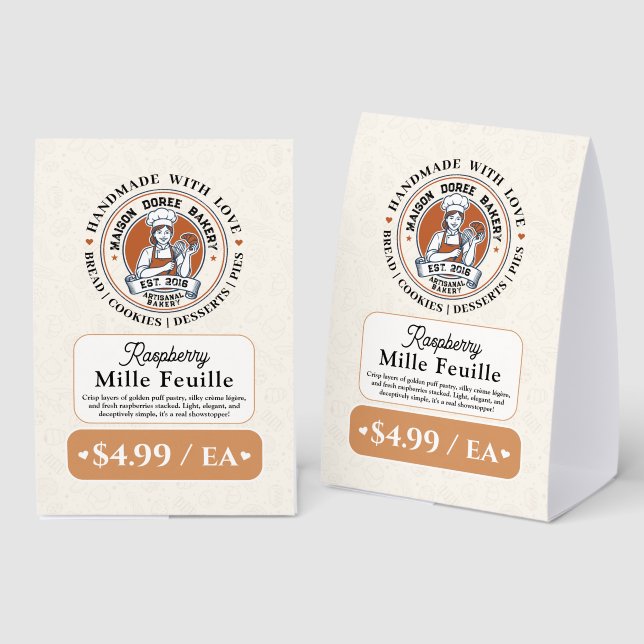 Bakery Pastry Baker Display Sign Label Price Tag (Front/Back)