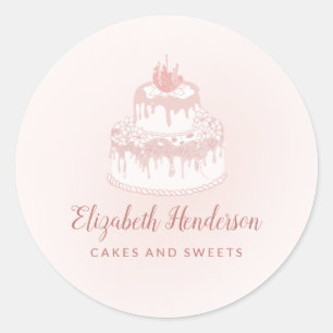 Bakery Pastry Blush Pink Drips Cake Classic Round Sticker