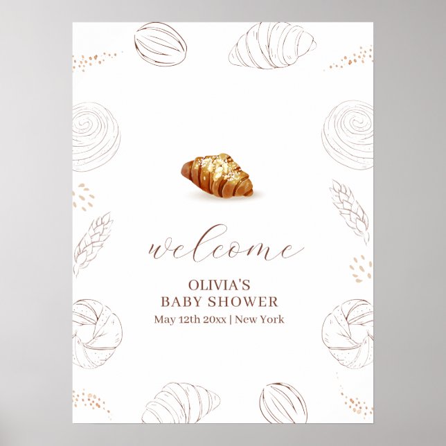 Bakery Pastry Bun In The Oven Baby Shower Welcome Poster (Front)