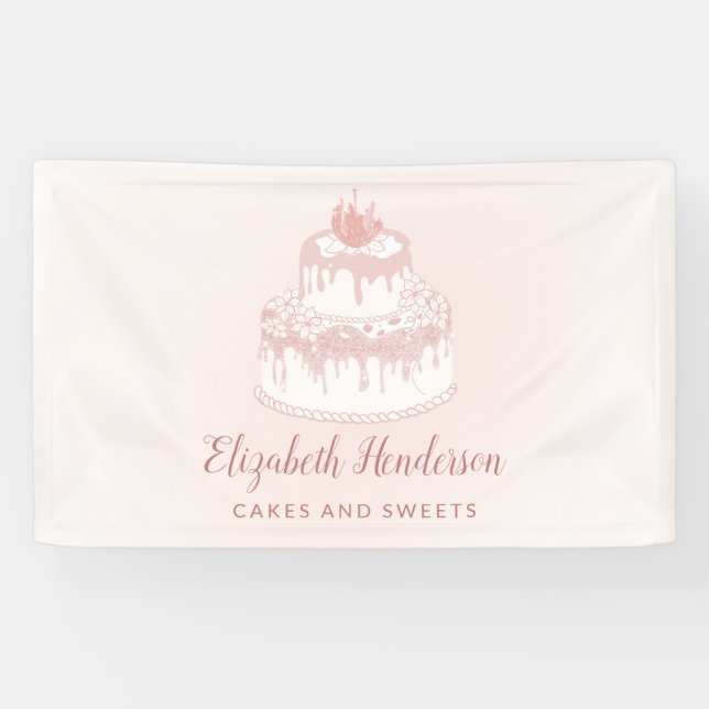 Bakery Pastry Cake Sweets Rose Gold Blush Pink Banner (Horizontal)