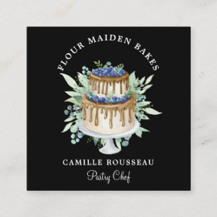Bakery Pastry Chef Baker Black  Square Business Card