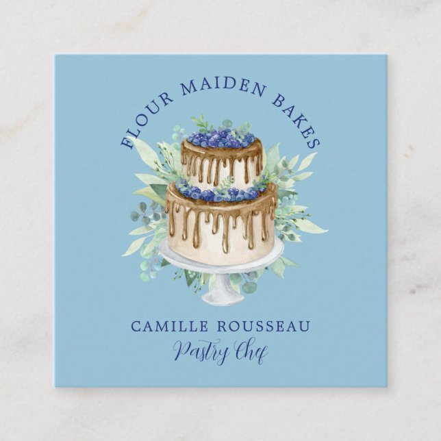 Bakery Pastry Chef Baker Blue Square Business Card (Front)