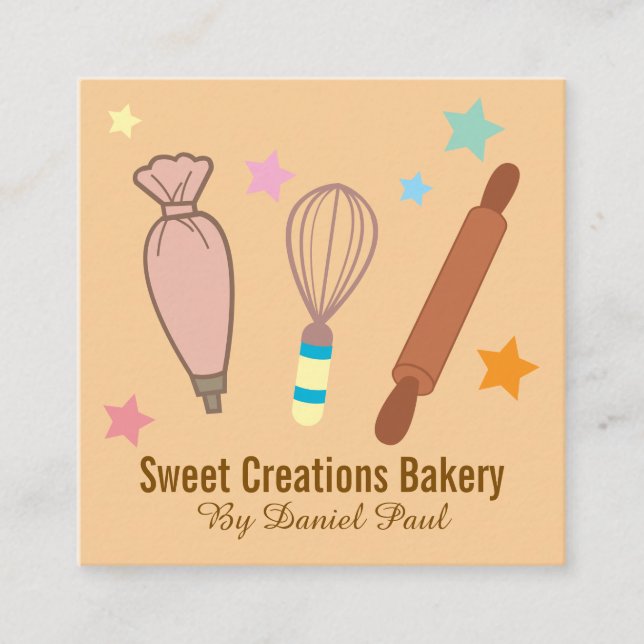 Bakery Pastry Chef Baker Square Business Card (Front)