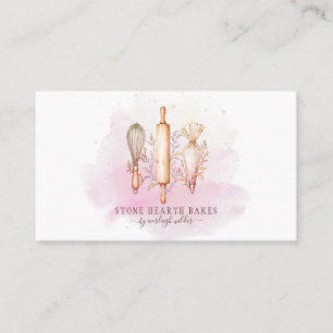 Bakery Pastry Chef Baker Utensils Pink Business Card