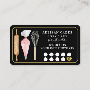 Bakery Pastry Chef Bakers Tools Black Loyalty  Card