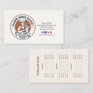 Bakery Pastry Chef Baking Catering Gold Price List Business Card