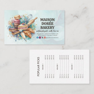 Bakery Pastry Chef Baking Catering Gold Price List Business Card