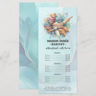 Bakery Pastry Chef Baking Catering Gold Price List Menu