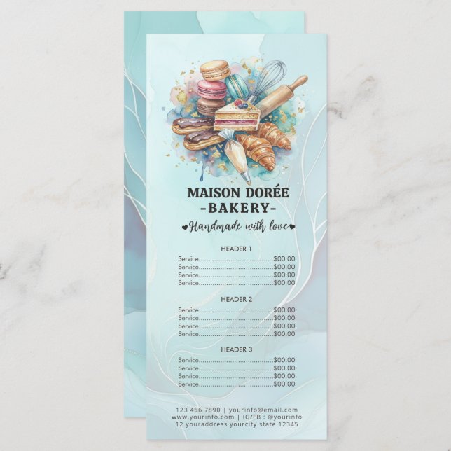 Bakery Pastry Chef Baking Catering Gold Price List Menu (Front/Back)