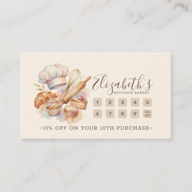 Bakery Pastry Chef Baking Catering Loyalty Punch Card (Front)