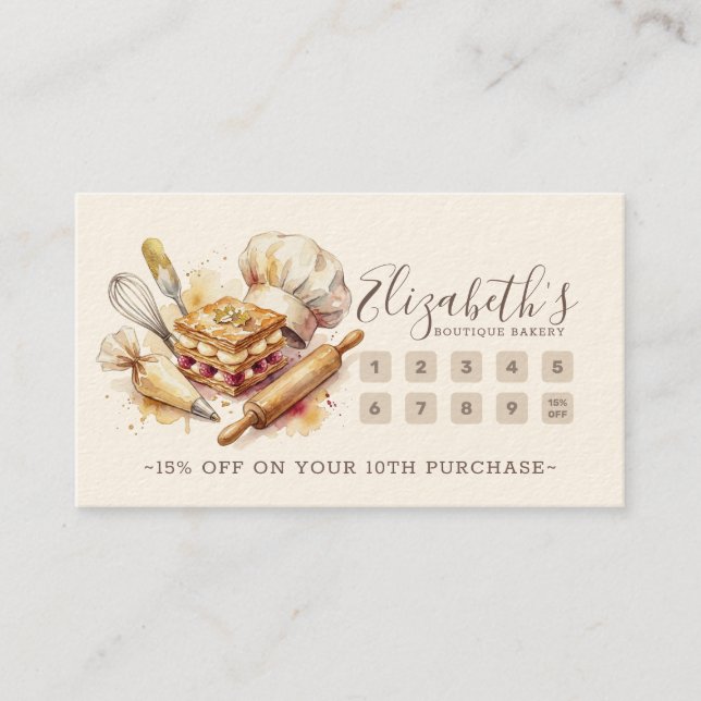 Bakery Pastry Chef Baking Catering Loyalty Punch Card (Front)