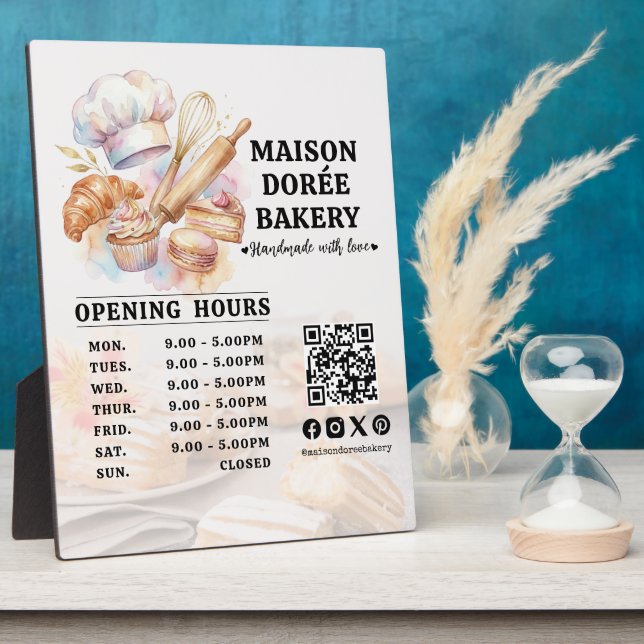 Bakery Pastry Chef Baking Catering Opening Hours Plaque (Side)