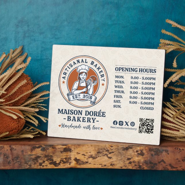 Bakery Pastry Chef Baking Catering Opening Hours Plaque (Side)