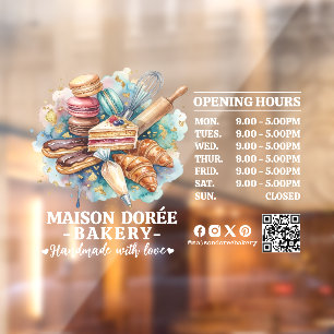 Bakery Pastry Chef Baking Catering Opening Hours Window Cling