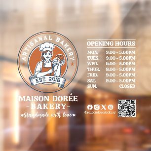 Bakery Pastry Chef Baking Catering Opening Hours Window Cling