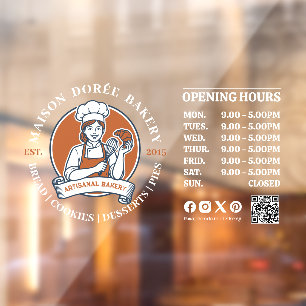 Bakery Pastry Chef Baking Catering Opening Hours Window Cling