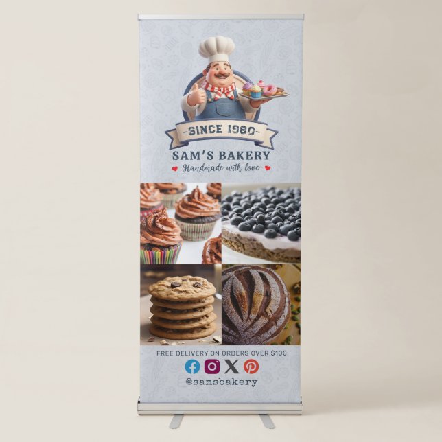 Bakery Pastry Chef Baking Catering Photo Collage Retractable Banner (Front)