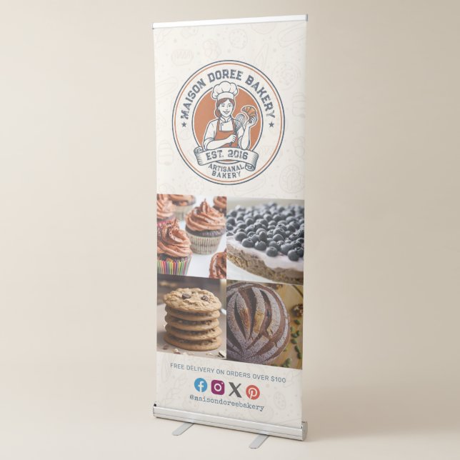 Bakery Pastry Chef Baking Catering Photo Collage Retractable Banner (3/4)