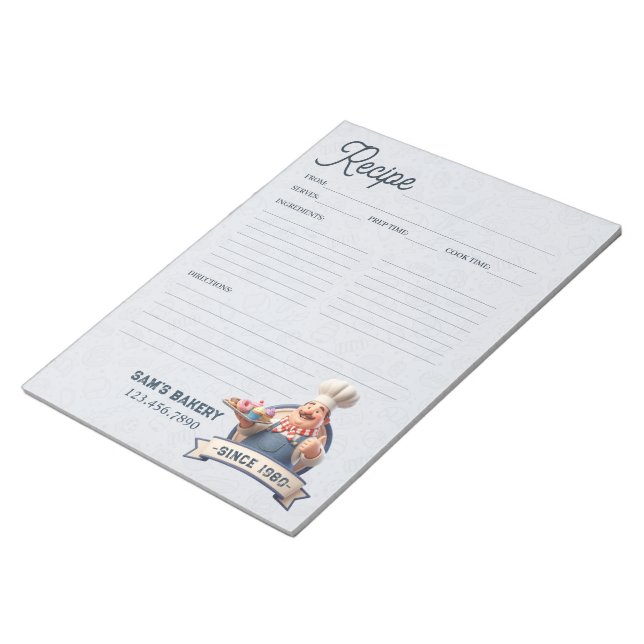 Bakery Pastry Chef Baking Recipe Page Cookbook Notepad (Angled)