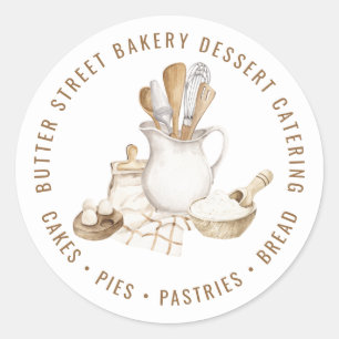 Bakery Pastry Chef Baking Utensils Watercolor Classic Round Sticker