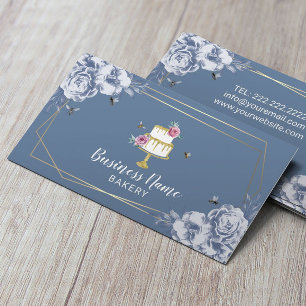 Bakery Pastry Chef Blue Flower & Bees Sweet Cake Business Card