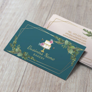 Bakery Pastry Chef Botanical Sweet Cake Teal Business Card