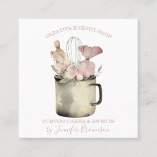 Bakery Pastry Chef cafe Boho chic floral Square Business Card