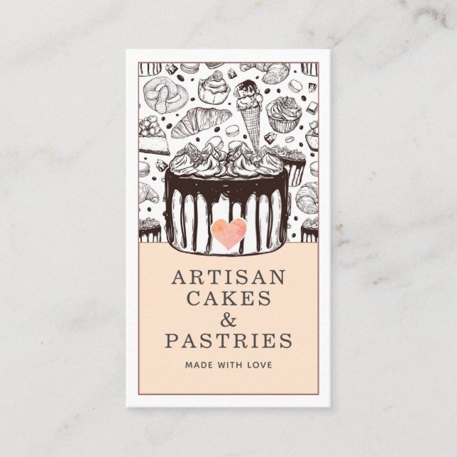 Bakery Pastry Chef Cakes And Pastries Peach Business Card (Front)