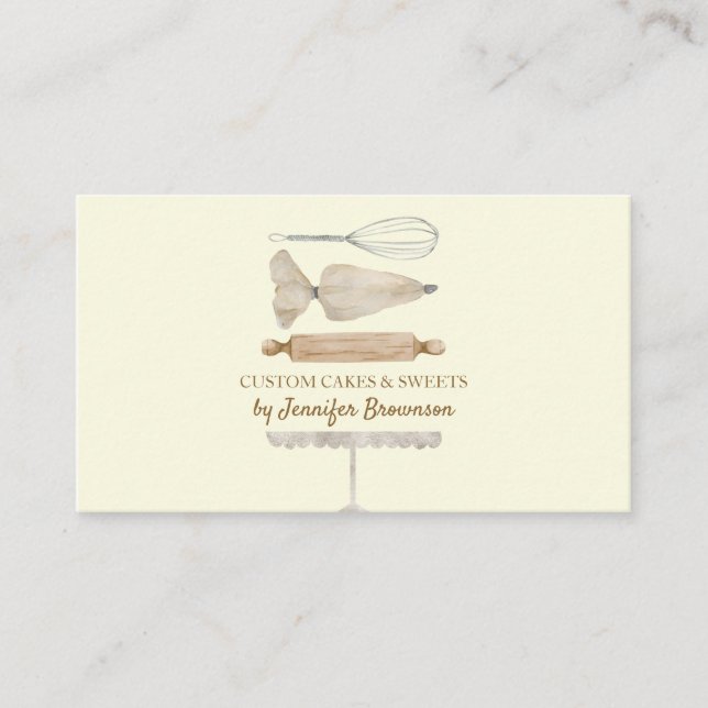 Bakery Pastry Chef Creative Cake beige vanilla Business Card (Front)