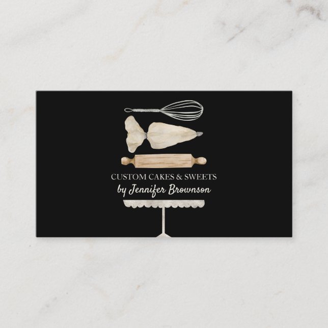 Bakery Pastry Chef Creative Cake Makers Watercolor Business Card (Front)