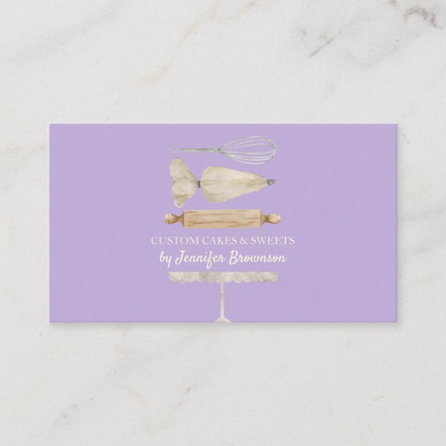 Bakery Pastry Chef Creative Cake purple Business Card (Front)