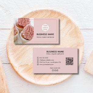 Bakery Pastry Chef Custom Logo Photo QR Pink Business Card