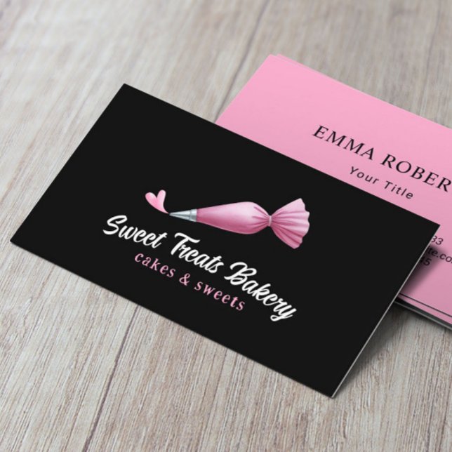 Bakery Pastry Chef Cute Pink Piping Bag & Heart Business Card (Creator Uploaded)