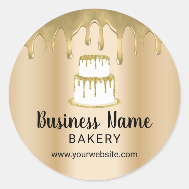 Bakery Pastry Chef Drip Cake Logo Modern Gold Classic Round Sticker (Front)