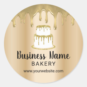 Bakery Pastry Chef Drip Cake Logo Modern Gold Classic Round Sticker