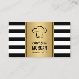 Bakery Pastry Chef Elegant Gold Black White Stripe Business Card