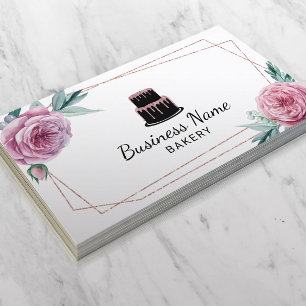 Bakery Pastry Chef Floral Geometric Rose Gold Cake Business Card