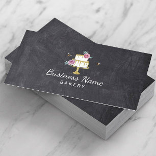 Bakery Pastry Chef Flower & Bees Cake Chalkboard Business Card