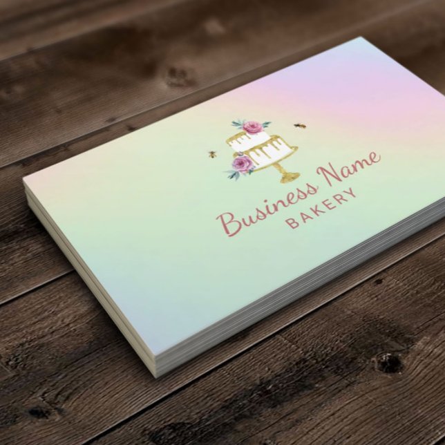 Bakery Pastry Chef Flower & Bees Cake Holographic Business Card (Creator Uploaded)