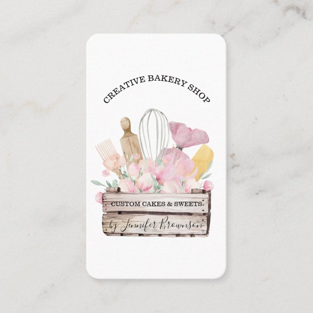 Bakery Pastry Chef Flower Box Business Card (Front)
