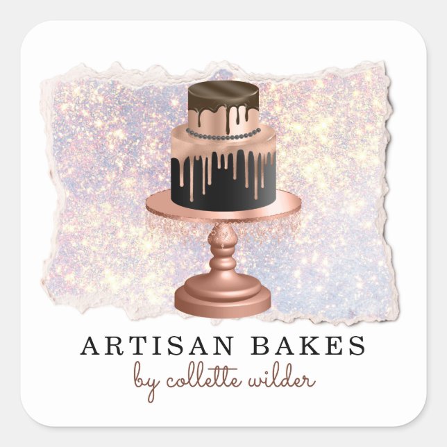 Bakery Pastry Chef Glitter Cake  Square Sticker (Front)