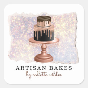 Bakery Pastry Chef Glitter Cake  Square Sticker