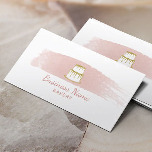 Bakery Pastry Chef Gold Cake Logo Blush Watercolor Business Card