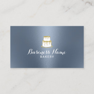 Bakery Pastry Chef Gold Dripping Cake Dusty Blue Business Card
