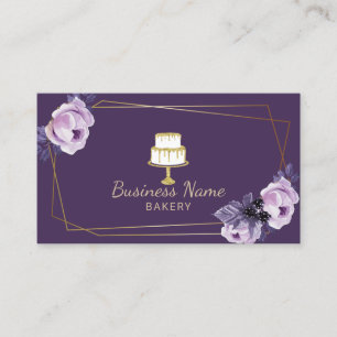 Bakery Pastry Chef Gold Sweet Cake Purple Floral Business Card