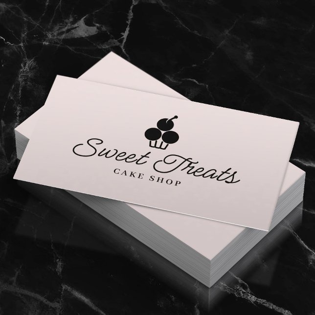 Bakery Pastry Chef Minimal Cake Logo Blush Pink Business Card (Creator Uploaded)