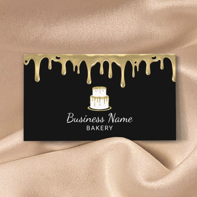 Bakery Pastry Chef Modern Black & Gold Cake Logo Business Card (Creator Uploaded)