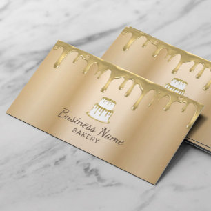 Bakery Pastry Chef Modern Gold Drips Cake Logo  Business Card